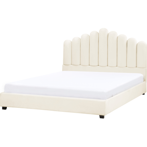 Beliani Bed Velvet VINCENNES 180 x 200 cm (EU Super King) Off-White Beliani Bed Velvet VINCENNES 180 x 200 cm (EU Super King) Off-White