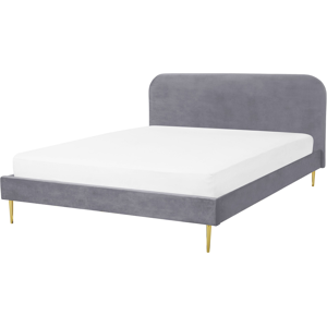 Beliani Bed Grey Velvet Upholstery - Bed Beliani Bed Grey Velvet Upholstery - Bed