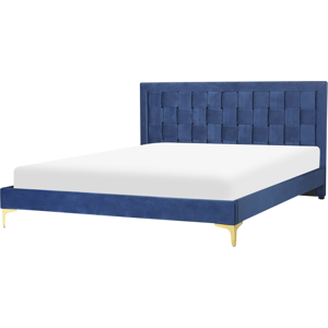 Beliani Bed LIMOUX Navy Blue Velvet King Size - Bed Beliani Bed LIMOUX Navy Blue Velvet King Size - Bed