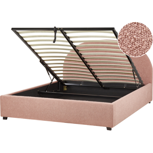 Beliani Storage Bed Pastel Pink Boucle EU King Size - Storage Bed Beliani Storage Bed Pastel Pink Boucle EU King Size - Storage Bed