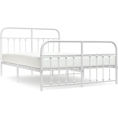 vidaXL Metal Bed Frame White 135x190 cm with Headboard & Footboard - Bed Type vidaXL Metal Bed Frame White 135x190 cm with Headboard & Footboard - Bed Type