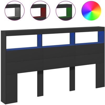 vidaXL Headboard Cabinet with LED Bed Backboard Headboard Black 180x17x102 cm vidaXL Headboard Cabinet with LED Bed Backboard Headboard Black 180x17x102 cm