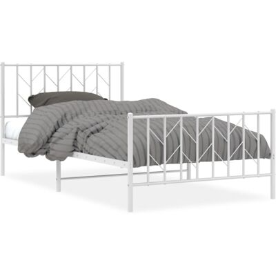 vidaXL Metal Bed Frame White 107x203 cm - Bed Frame vidaXL Metal Bed Frame White 107x203 cm - Bed Frame
