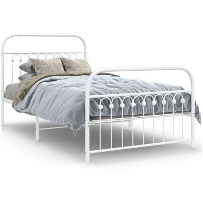 (white, 100 x 200 cm/ with headboard & footboard) vidaXL Metal Bed Frame with He (white, 100 x 200 cm/ with headboard & footboard) vidaXL Metal Bed Frame with He