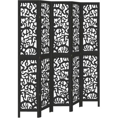 vidaXL Room Divider 5 Panels Black Solid Wood Paulownia - Room Divider vidaXL Room Divider 5 Panels Black Solid Wood Paulownia - Room Divider