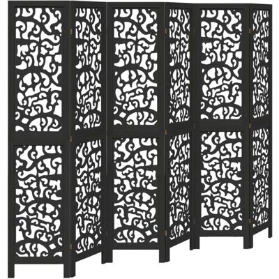 vidaXL 6 Panel Black Solid Wood Room Divider - Room Divider vidaXL 6 Panel Black Solid Wood Room Divider - Room Divider