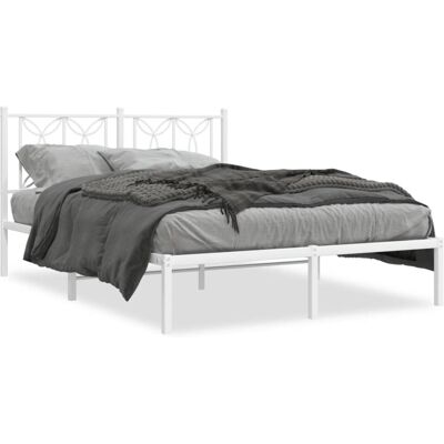 (white, 140 x 200 cm/ with headboard) vidaXL Metal Bed Frame with Headboard Home (white, 140 x 200 cm/ with headboard) vidaXL Metal Bed Frame with Headboard Home
