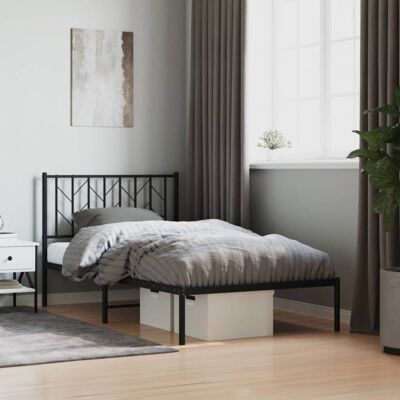 vidaXL Metal Bed Frame without Mattress with Headboard Black 100x200cm vidaXL Metal Bed Frame without Mattress with Headboard Black 100x200cm