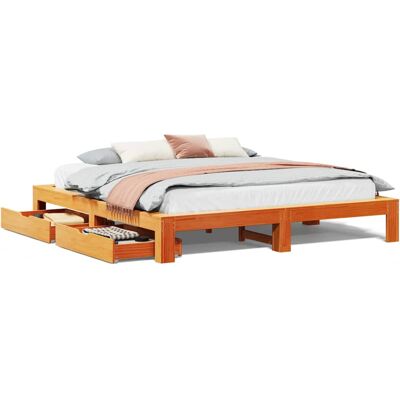 vidaXL Bed Frame without Mattress Wax Brown 180x200 cm Super King Solid Wood Pine - Bed Frame vidaXL Bed Frame without Mattress Wax Brown 180x200 cm Super King Solid Wood Pine - Bed Frame