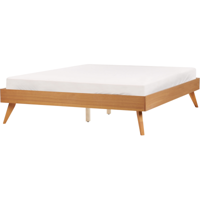 Beliani Light Wood MDF Double Bed Frame - Scandinavian Minimalist Design Beliani Light Wood MDF Double Bed Frame - Scandinavian Minimalist Design