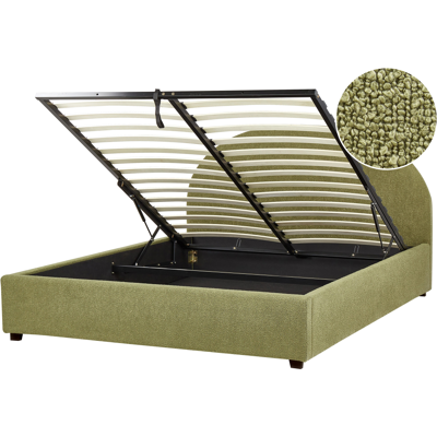 Beliani Storage Bed Olive Green Boucle EU King Size - Storage Bed Beliani Storage Bed Olive Green Boucle EU King Size - Storage Bed