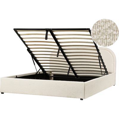 Beliani Bed with Storage - Beige Bouclé - 140x200cm - Modern Style Beliani Bed with Storage - Beige Bouclé - 140x200cm - Modern Style