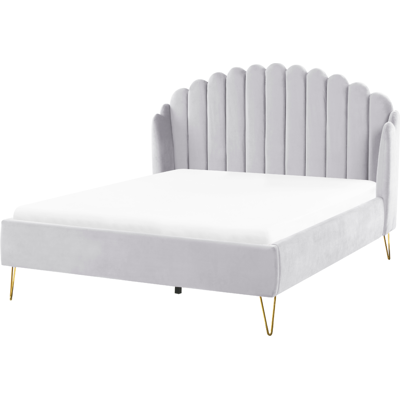 Beliani Bed Model AMBILLOU - Light Grey Velvet Double Bed Beliani Bed Model AMBILLOU - Light Grey Velvet Double Bed