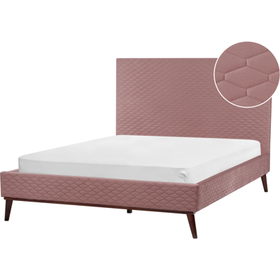 Beliani Bed Pink Velvet 4ft6 Modern Design - Bed Beliani Bed Pink Velvet 4ft6 Modern Design - Bed