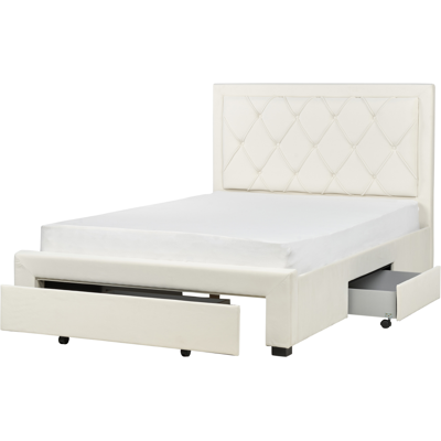 Beliani Storage Bed Cream Velvet Upholstery EU King Size - Storage Bed Beliani Storage Bed Cream Velvet Upholstery EU King Size - Storage Bed
