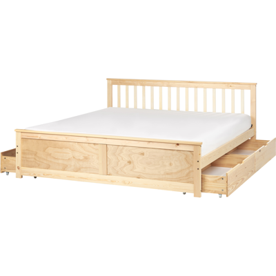 BELIANI Pine Wood Minimalist Bed with Storage - 180x200cm BELIANI Pine Wood Minimalist Bed with Storage - 180x200cm