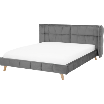Beliani Bed SENLIS 160 x 200 cm - Velvet Grey - Bed Beliani Bed SENLIS 160 x 200 cm - Velvet Grey - Bed