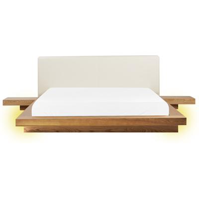 BELIANI Light Brown Modern Bed with LED & Nightstands - Bed BELIANI Light Brown Modern Bed with LED & Nightstands - Bed