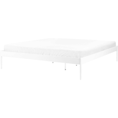 Beliani Bed White Metal 180 x 200 cm Super King - Bed Beliani Bed White Metal 180 x 200 cm Super King - Bed