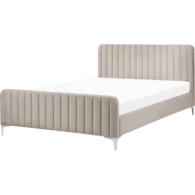 Beliani Bed Frame Taupe Velvet EU Double Size - Bed Beliani Bed Frame Taupe Velvet EU Double Size - Bed
