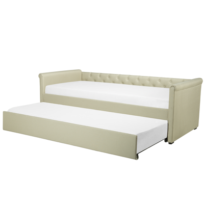 Beliani Trundle Bed Small Single Beige Fabric - Trundle Bed Beliani Trundle Bed Small Single Beige Fabric - Trundle Bed