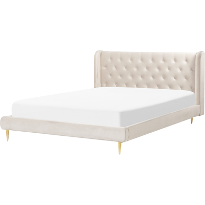 Beliani Bed FORBACH - EU King Size Velvet Beige - Modern Design Beliani Bed FORBACH - EU King Size Velvet Beige - Modern Design