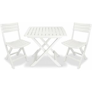 vidaXL Garden Bistro Set Three Piece Plastic White Folding Table and Chairs vidaXL Garden Bistro Set Three Piece Plastic White Folding Table and Chairs