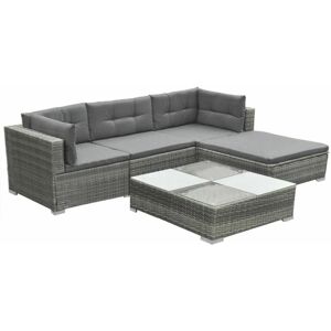 vidaXL 5 Piece Garden Lounge Set with Cushions Poly Rattan - Grey vidaXL 5 Piece Garden Lounge Set with Cushions Poly Rattan - Grey