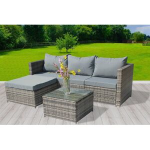 (Grey) BIRCHTREE Rattan Garden Furniture Set Corner Sofa Glass Table Patio 5 Pie (Grey) BIRCHTREE Rattan Garden Furniture Set Corner Sofa Glass Table Patio 5 Pie