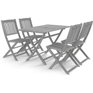 vidaXL Solid Acacia Wood Garden Dining Set 5 Piece Grey Furniture Outdoot vidaXL Solid Acacia Wood Garden Dining Set 5 Piece Grey Furniture Outdoot