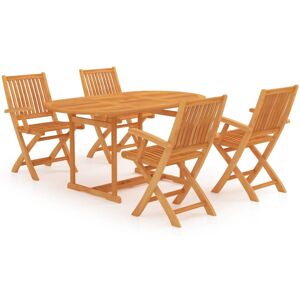 vidaXL Garden Dining Set - Teak Wood 5-Piece, Folding Chairs, Parasol Hole vidaXL Garden Dining Set - Teak Wood 5-Piece, Folding Chairs, Parasol Hole
