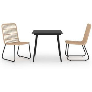 vidaXL Outdoor Dining Set 3 Piece Poly Rattan and Glass Table and Chair Garden vidaXL Outdoor Dining Set 3 Piece Poly Rattan and Glass Table and Chair Garden