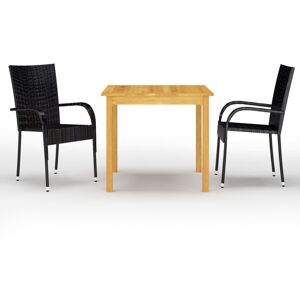 vidaXL Garden Dining Set 3 Piece Black Patio Outdoor Dinner Table and Chairs vidaXL Garden Dining Set 3 Piece Black Patio Outdoor Dinner Table and Chairs