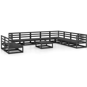 vidaXL Solid Pinewood Garden Lounge Set 11 Piece Black Sofa Seating Outdoor vidaXL Solid Pinewood Garden Lounge Set 11 Piece Black Sofa Seating Outdoor
