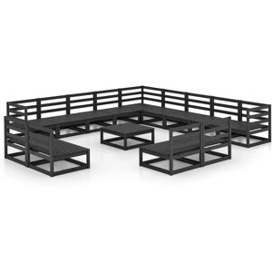vidaXL Solid Pinewood Garden Lounge Set 14 Piece Black Sofa Seating Outdoor vidaXL Solid Pinewood Garden Lounge Set 14 Piece Black Sofa Seating Outdoor