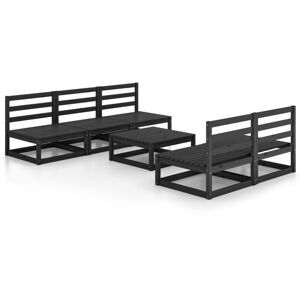 vidaXL Solid Pinewood Garden Lounge Set 6 Piece Black Wooden Furniture Sofa vidaXL Solid Pinewood Garden Lounge Set 6 Piece Black Wooden Furniture Sofa