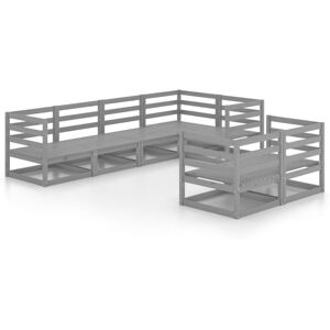 vidaXL Solid Pinewood Garden Lounge Set 7 Piece Grey Wooden Furniture Sofa Set vidaXL Solid Pinewood Garden Lounge Set 7 Piece Grey Wooden Furniture Sofa Set