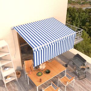 vidaXL Manual Retractable Awning with Blind 3.5x2.5m Blue&White Patio Awning vidaXL Manual Retractable Awning with Blind 3.5x2.5m Blue&White Patio Awning