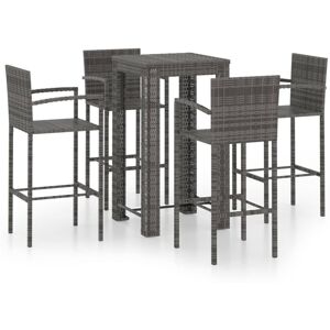 vidaXL Outdoor Bar Set 5 Piece with Armrest Poly Rattan Grey Bistro Furniture vidaXL Outdoor Bar Set 5 Piece with Armrest Poly Rattan Grey Bistro Furniture