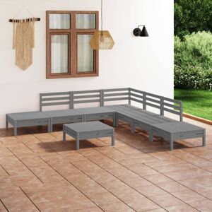 vidaXL Garden Lounge Set Wooden Outdoor Lounge Set 8 Piece Solid Pinewood Grey - Garden Lounge Set vidaXL Garden Lounge Set Wooden Outdoor Lounge Set 8 Piece Solid Pinewood Grey - Garden Lounge Set