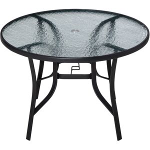 Outsunny 106cm Round Garden Dining Table with Parasol Hole Glass Top Outsunny 106cm Round Garden Dining Table with Parasol Hole Glass Top