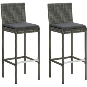 vidaXL 2x Garden Bar Stools with Cushions Grey Poly Rattan Outdoor Lounge Seat vidaXL 2x Garden Bar Stools with Cushions Grey Poly Rattan Outdoor Lounge Seat