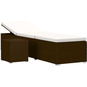vidaXL Sun Lounger with Cushion and Tea Table Poly Rattan Brown Lounge Bed vidaXL Sun Lounger with Cushion and Tea Table Poly Rattan Brown Lounge Bed