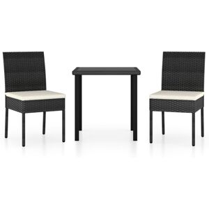 vidaXL Outdoor Dining Set 3 Piece with Cushions Poly Rattan Black Patio Seat vidaXL Outdoor Dining Set 3 Piece with Cushions Poly Rattan Black Patio Seat
