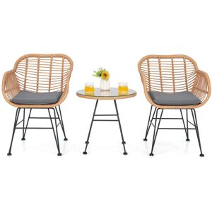 Costway 3 Pieces Patio Bistro Set Outdoor PE Rattan Armchairs conversation Set Costway 3 Pieces Patio Bistro Set Outdoor PE Rattan Armchairs conversation Set