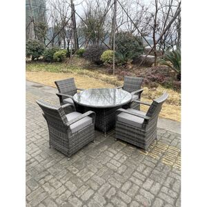 Fimous Outdoor PE Rattan Garden Furniture Gas Fire Pit Dining Table Armchairs - 6 Places Set Fimous Outdoor PE Rattan Garden Furniture Gas Fire Pit Dining Table Armchairs - 6 Places Set