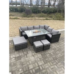 Fimous Rattan Corner Sofa Gas Firepit Dining Table Patio Heater Burner Fimous Rattan Corner Sofa Gas Firepit Dining Table Patio Heater Burner