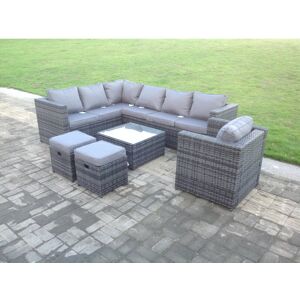 Fimous Dark Grey Mixed Rattan Garden Furniture Corner Sofa Set Square Coffee Tab Fimous Dark Grey Mixed Rattan Garden Furniture Corner Sofa Set Square Coffee Tab
