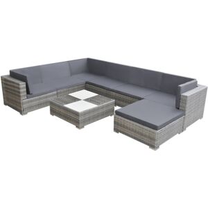 vidaXL Garden Lounge Set 8 Piece with Cushions Poly Rattan Grey Chaise Lounge vidaXL Garden Lounge Set 8 Piece with Cushions Poly Rattan Grey Chaise Lounge