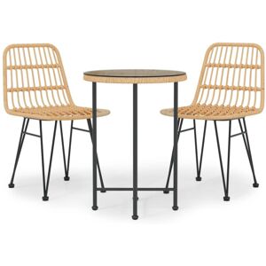 (brown) vidaXL Garden Dining Set 3 Piece Poly Rattan Dining Table Chair Black/Br (brown) vidaXL Garden Dining Set 3 Piece Poly Rattan Dining Table Chair Black/Br